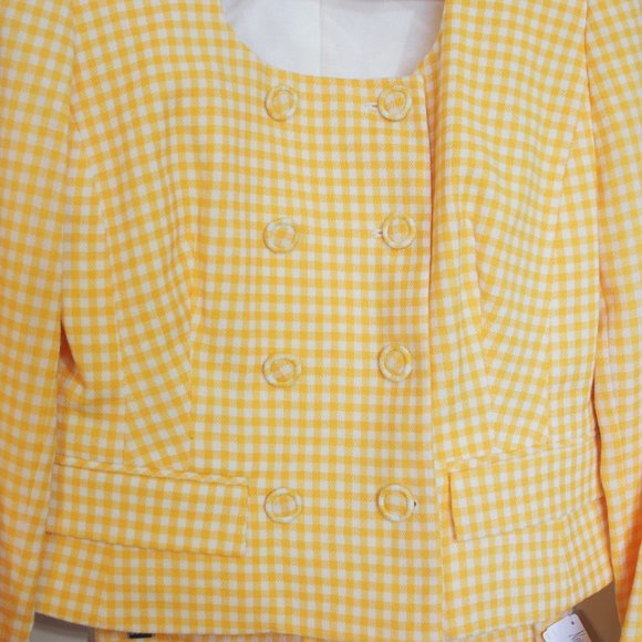 70s deadstock Neiman Marcus wool yellow plaid 2pc coord blazer skirt suit set - Picture 5 of 10